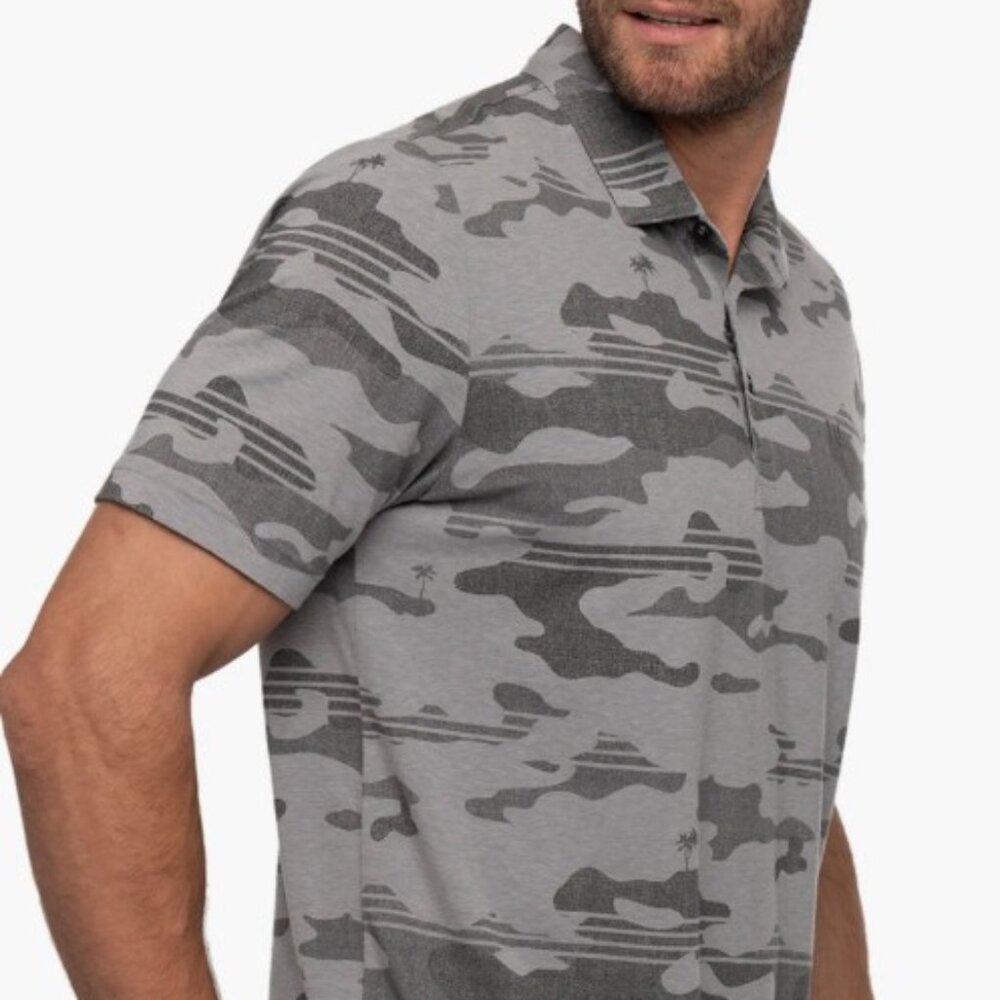 NWT Travis Mathew Beachside Stealth Golf Polo SZ Small Heather Gray Camo Print - Picture 4 of 4